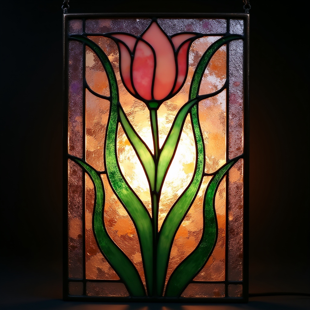 Pannello decorativo in stile Tiffany con vetro molato e piombo